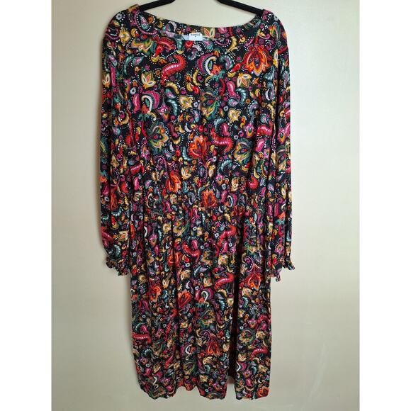 Croft & Barrow Womans 2X Vibrant Black Tanala Pasely‎ Print Midi/Maxi Dress - Picture 1 of 9